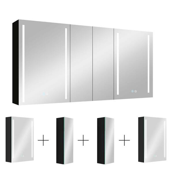 EPOWP 60 in. W x 30 in. H Rectangular Aluminum Medicine Cabinet with Mirror, LED Dimmable Light and 4 door cabinets