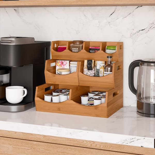 4-Piece Set Bamboo Stackable Bin Countertop Pantry Organizer