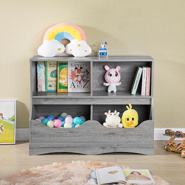 Homfa 4 Tier Kids Bookshelf, Wall Storage Bookshelf Organizer for Playroom  Kids Room, White Finish