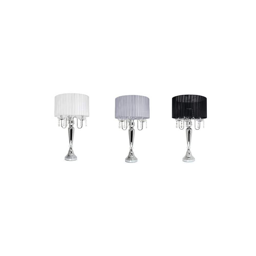 Elegant Black Sheer Shade Table Lamp with Chrome Finish and Hanging Crystals