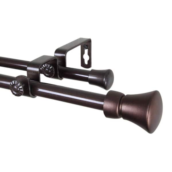 Rod Desyne 84 in. - 120 in. Telescoping 5/8 in. Double Curtain Rod Kit with Cora Finial in Cocoa