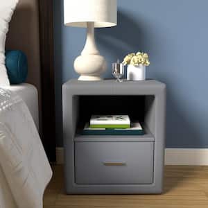 Lombardi Grey Faux Leather 1-Drawer Fully Assembled Nightstand