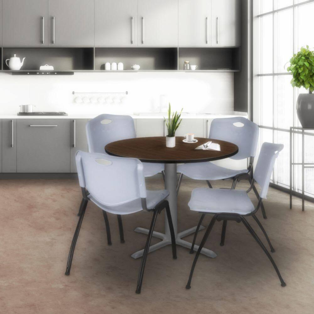 Cain 36 in. Medium Round Neo Walnut X Base Breakroom Table Desk with Grey Legs price history on PriceWatchPro
