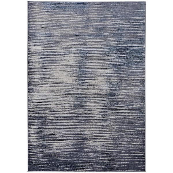 10 ft. x 13 ft. Blue and Ivory Striped Area Rug