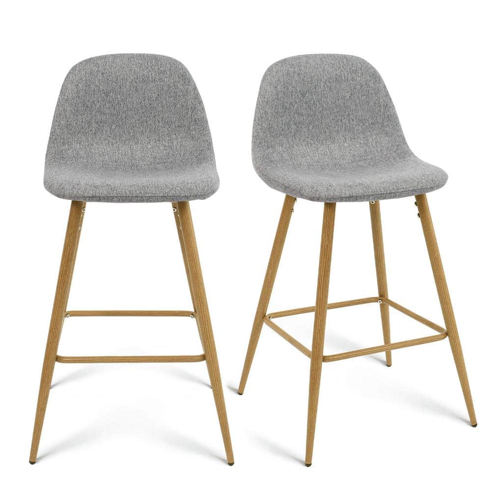 Elevens Gray Fabric Upholstered Low Back 25 in. Seat Height Metal Frame