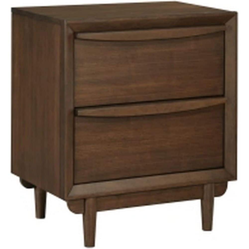 Brown 2 Drawer 24 in. W Nightstand with Inbuilt Charging USB Port