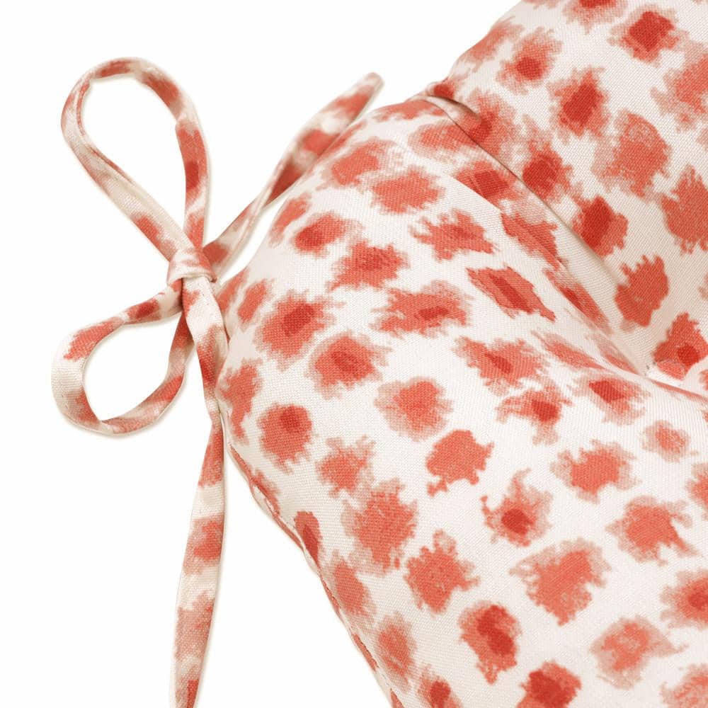 Coral and Off-White Polyester Outdoor Chair Pads Set