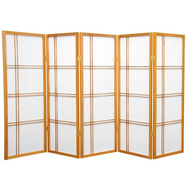 Oriental Furniture 4 ft. Short Double Cross Shoji Screen - Honey - 5 Panels