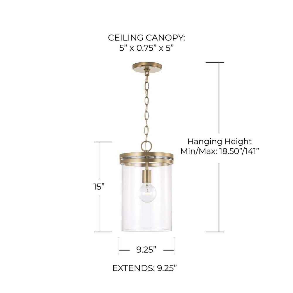 Aged Brass and Clear Glass Mini Pendant Light