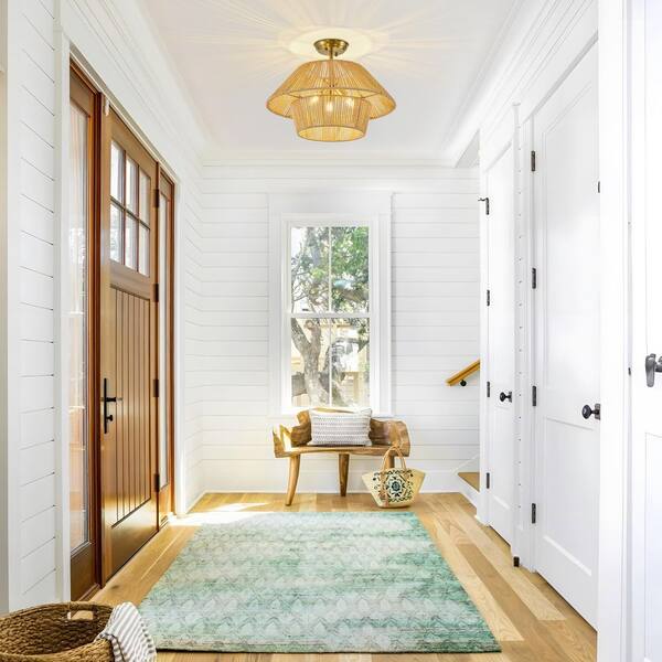 TinHon 20 in. Boho 3-Light Semi Flush Mount Ceiling Light with
