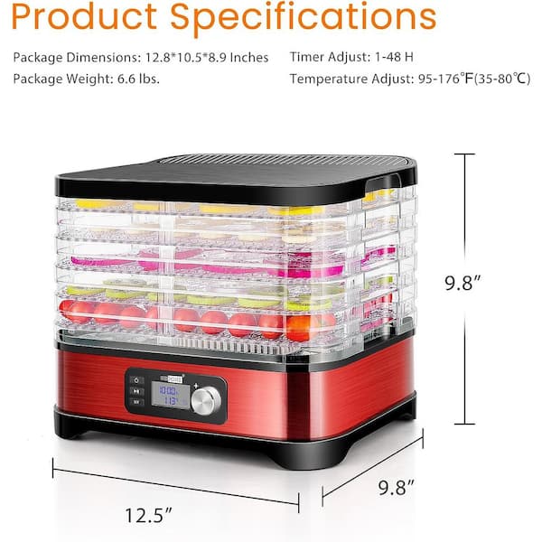 TOOLUCK Electric Food Dehydrator Machine,250W Power,Timer and Temperature  Settings, 5 Drying Trays, Stainless Steel, BPA Free - Perfect for Beef