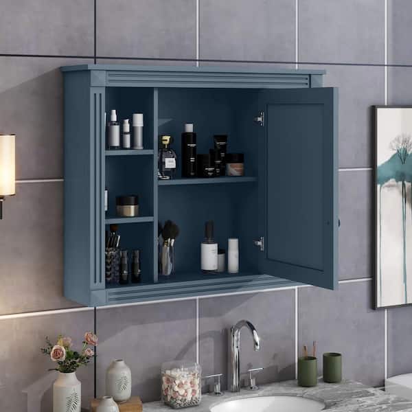 Zeus & Ruta 35 in. W x 29 in. H Gray Blue Rectangular Wood