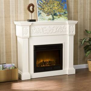 Dunkirk 44.5 in. W Carved Electric Fireplace in Ivory