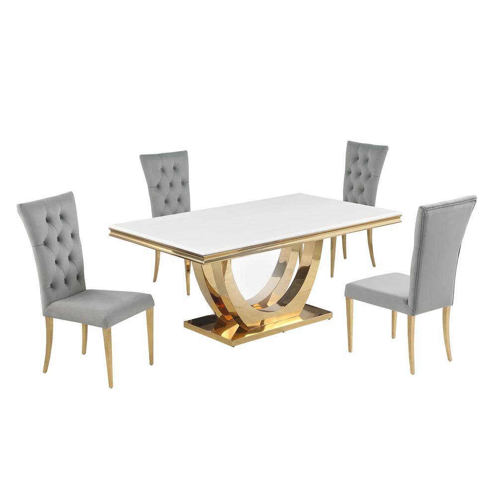 Best Master Furniture Terracotta Gray/Gold Faux Marble Dining Set (5