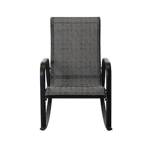 1-Piece Black Metal Removable Dark Gray Teslin Outdoor Rocking Chair