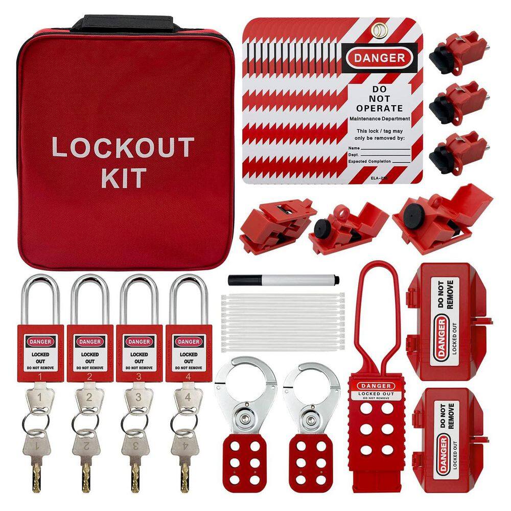 Lockout Tagout Kit Electrical Loto Red Multi-Pole Clamp-On Circuit Breaker Lockout Hasps Tags Pocket Bag OSHA price history on PriceWatchPro