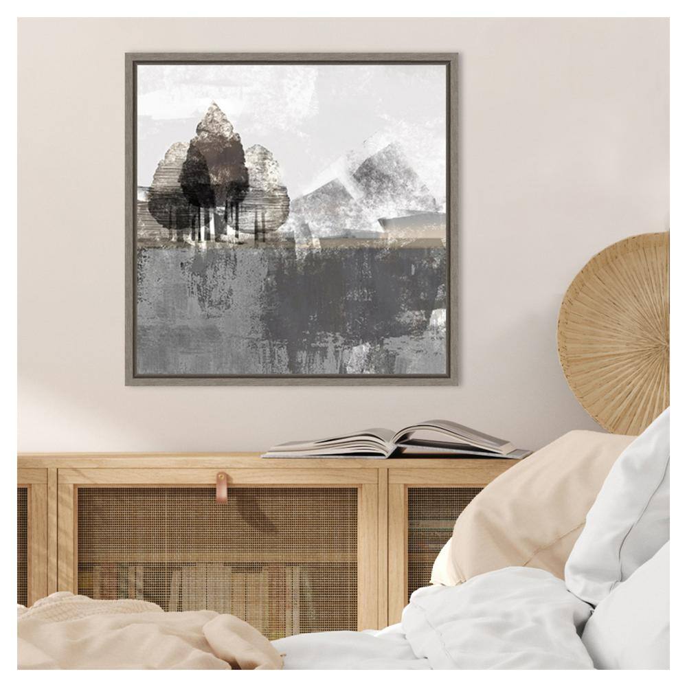 Northern Lights 22"x22" Abstract Landscape Canvas Art with Silver Floater Frame
