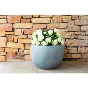 13 in. Tall Slate Gray Lightweight Concrete Round Outdoor Bowl Planter