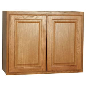 Hampton 30 in. W x 12 in. D x 24 in. H Assembled Wall Bridge Kitchen Cabinet in Medium Oak with Shelf