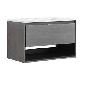 32 in. W x 18 in. D x 20 in. H Bath Vanity in Grey Ebony with White Ceramic Top and Soft Close Drawer