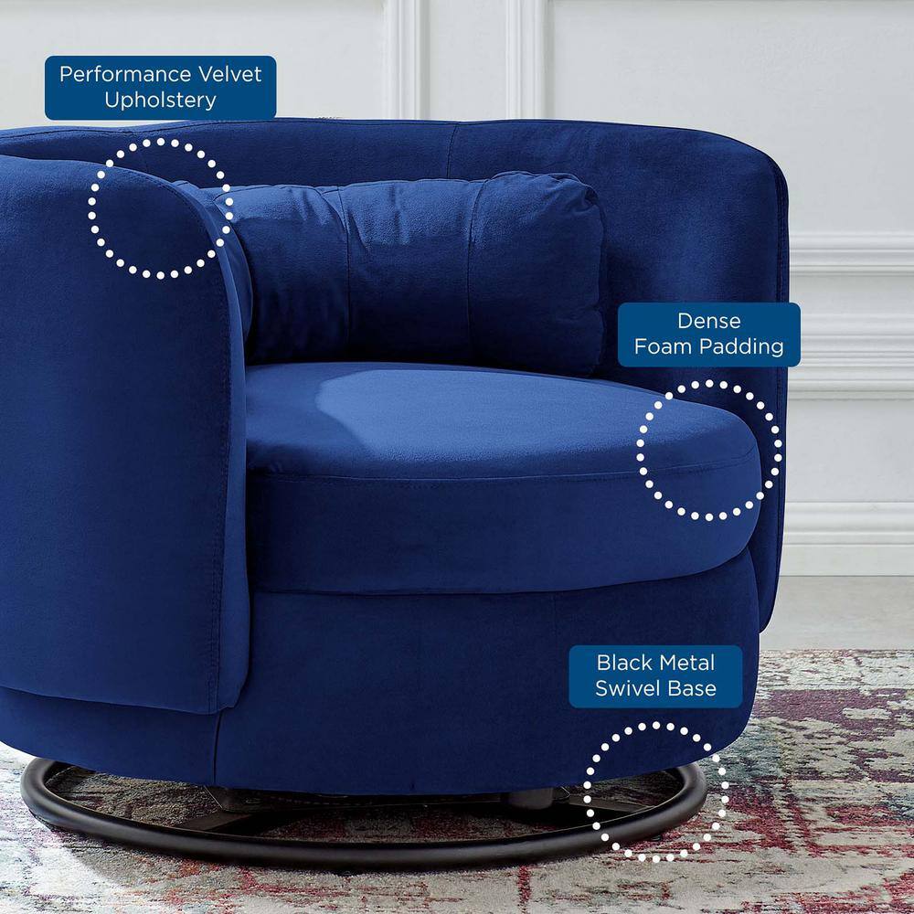 Luxurious Black Navy Velvet Swivel Accent Chair with Wood Accents