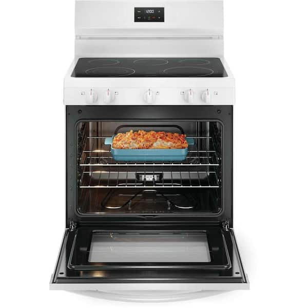 30 in. 5 Burner Element Freestanding Electric Range in White with Dual Expandable Element and Quick Boil