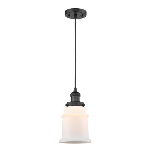 Innovations Canton 60-Watt 1-Light Matte Black Shaded Mini Pendant Light with Frosted Glass Shade