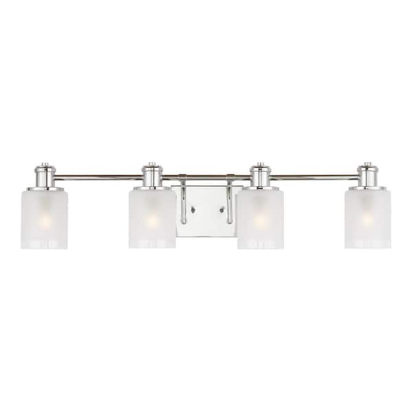 Generation Lighting Norwood 33.875 in. 4-Light Chrome Vanity Light with Clear Highlighted Satin Etched Glass Shades
