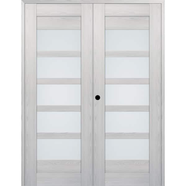 Belldinni Vona 07-07 48 in. W. x 84 in. Right Active 5-Lite Frosted Glass Ribeira Ash Wood Composite Double Prehung Interior Door