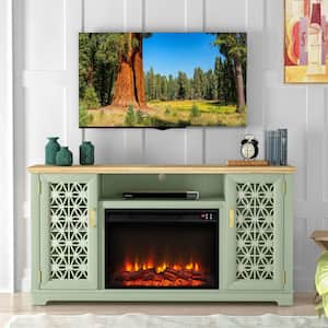 60 in. Freestanding Wooden Electric Fireplace TV Stand in Green for TVs up to 65 in.