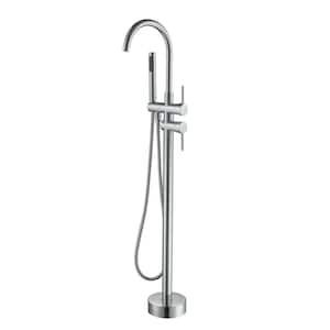 Double-Handle Floor Mounted Claw Foot Freestanding Tub Faucet in Chrome