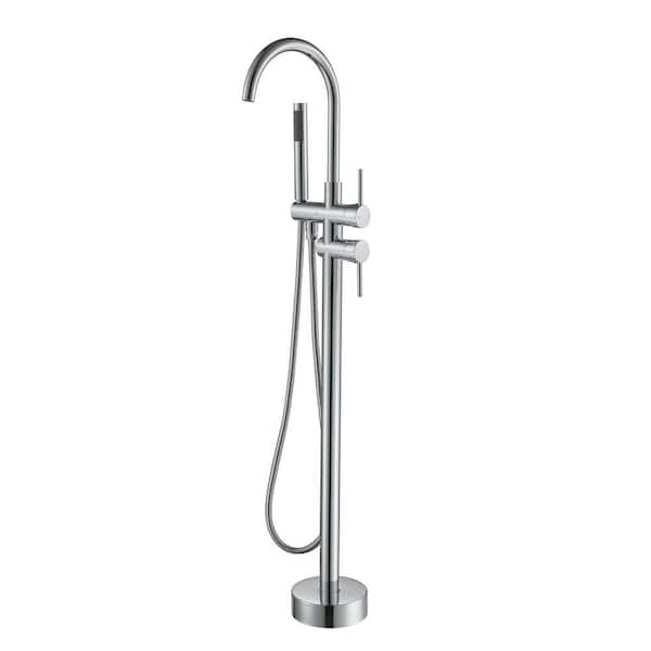cadeninc Double-Handle Floor Mounted Claw Foot Freestanding Tub Faucet in Chrome