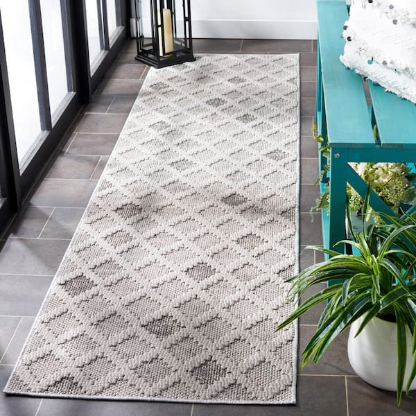 Global 2 ft. x 8 ft. Gray/Ivory Diamond High-Low Runner Rug
