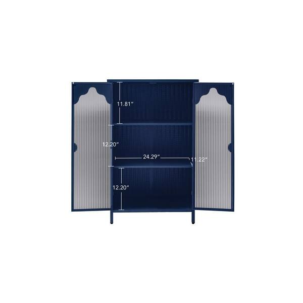 25.99 in. W x 13.39 in. D x 42.72 in. H Ready to Assemble Floor Kitchen Cabinet in Blue with Glass Doors