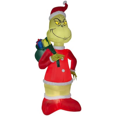 8 ft Pre-Lit LED Holiday Grinch in Santa Suit with Sack Christmas Inflatable