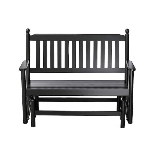 Unbranded 2-Person Black Wood Outdoor Patio Glider