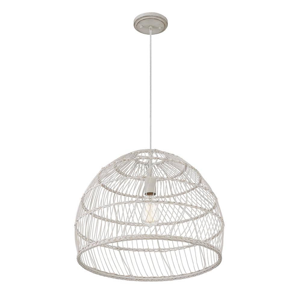Meridian 20" White Rattan Dome-Shaped Pendant Light