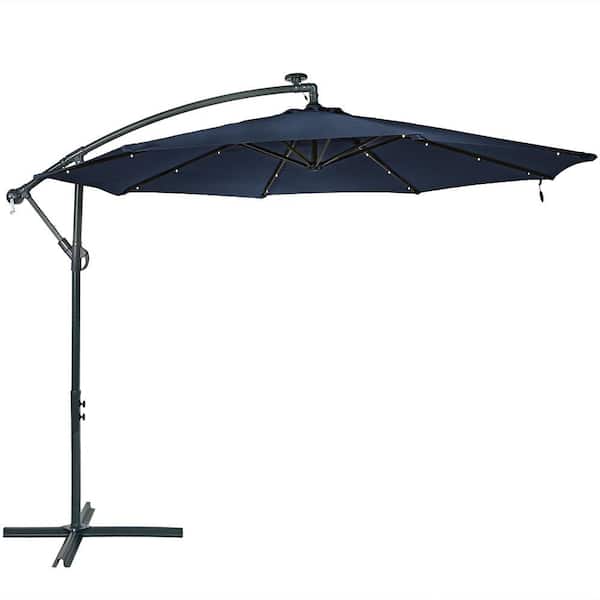 Sunnydaze Decor 10 ft. Steel Cantilever Solar Patio Umbrella in Navy Blue