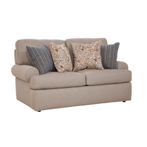 Nostalgia Series 69 in. Putty Solid Fabric 2-Seater Loveseat with Rounded Arms and 4-Accent Pillows