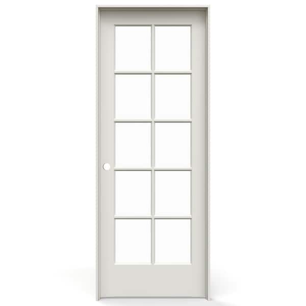 30 in. x 80 in. Right-Handed 10 Lite Clear Glass Primed Solid Core Wood Single Prehung Interior Door with Flat Jamb