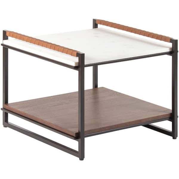 Livabliss Kyle Modern End Table, White/Bronze, 18 in. H x 24 in. W x 24 in. D