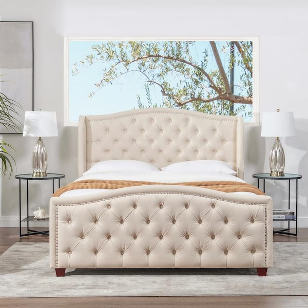 Jennifer Taylor Miramar Off-White Fabric Frame Queen Platform Bed with  Cushion Back Headboard 52340-3-879-1 - The Home Depot