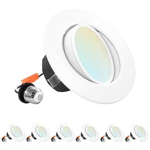 4 in. Gimbal Recessed LED Can Lights 5 Color Options Dimmable Wet Rated 8-Watt/60-Watt 700 Lumens Wet Rated (6-Pack)