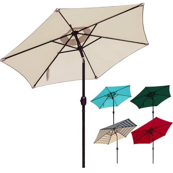 LAUREL CANYON 9 ft. Steel Market Patio Umbrella with Push Button Tilt and Crank Lift in Beige
