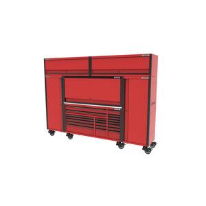 127 in. W x 24.5 in. D Professional Duty 20-Drawer Mobile Workbench Combo with 2 End Lockers and Top Lockers in Red