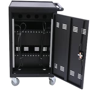 Matt Black Mobile Charging Cart and Cabinet for iPad, Chromebooks and Laptop Computers 36-Device PLUS Media Storag