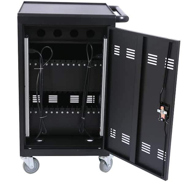 Unbranded Matt Black Mobile Charging Cart and Cabinet for iPad, Chromebooks and Laptop Computers 36-Device PLUS Media Storag