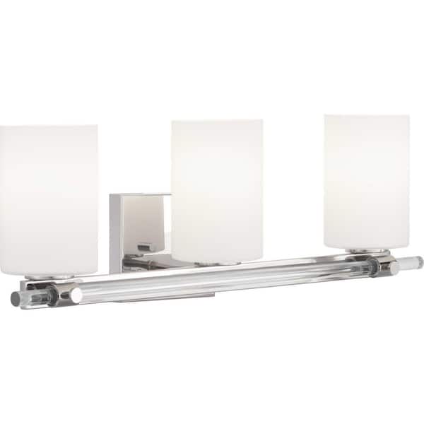 Progress Lighting Lisbon Collection 3-Light Polished Nickel Etched Opal Glass Luxe Bath Vanity Light