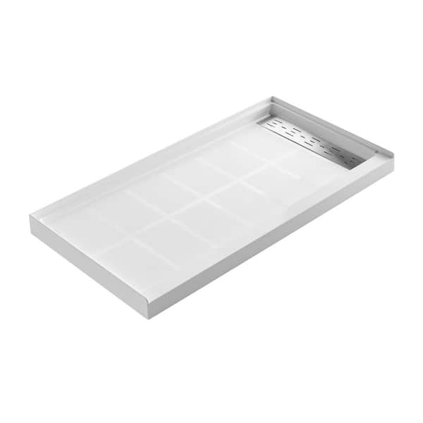 ES-DIY 60 in. L x 30 in. W Alcove Shower Pan Base with Right Drain in High Gloss White