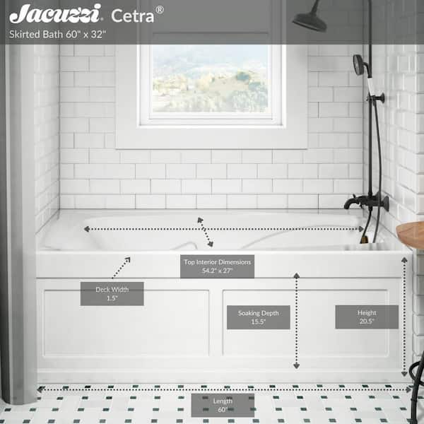 CETRA 60 in. x 32 in. Acrylic Right Drain Rectangular Alcove Whirlpool Bathtub in White